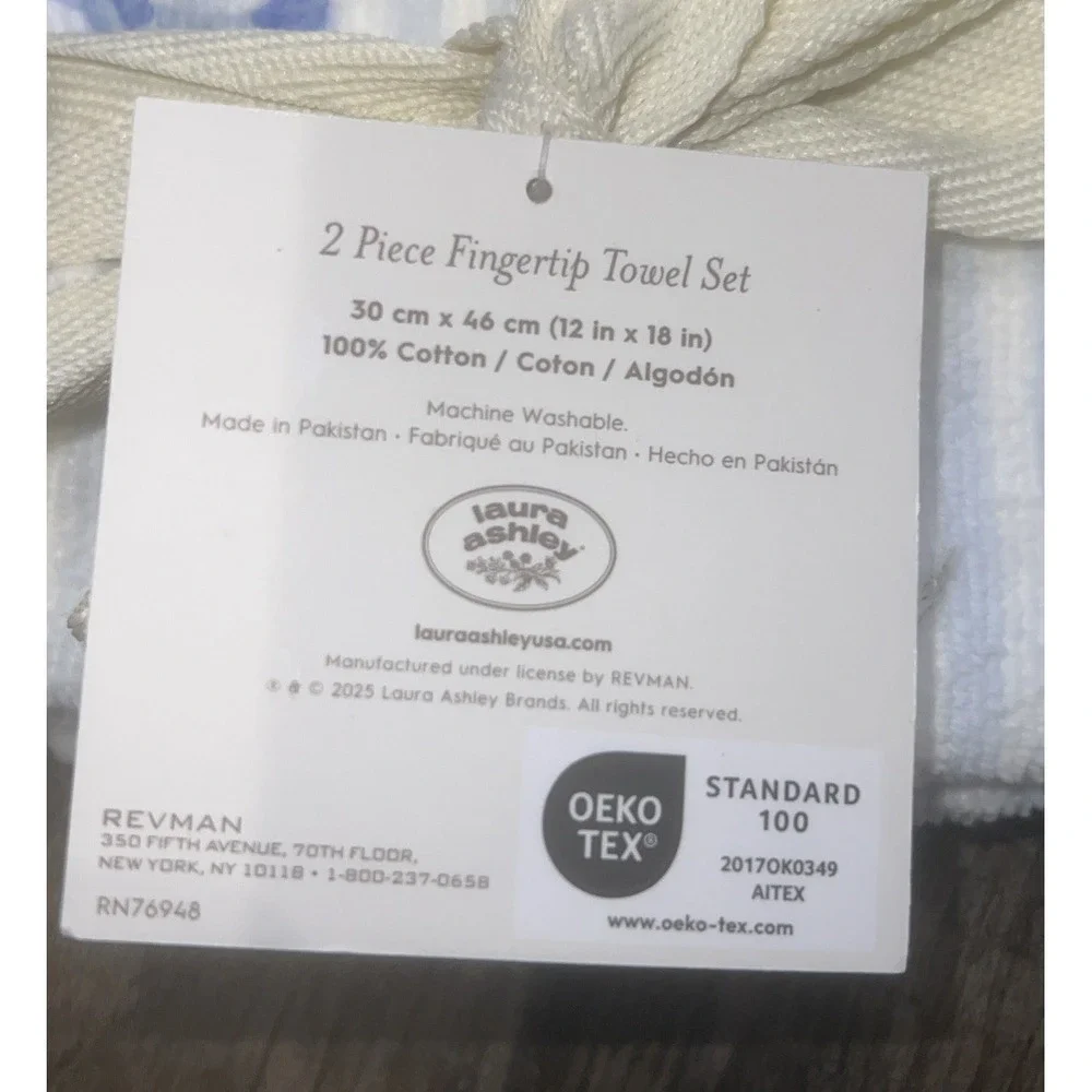 NEW Laura Ashley Floral Striped Cotton FINGERTIP Towels (2)